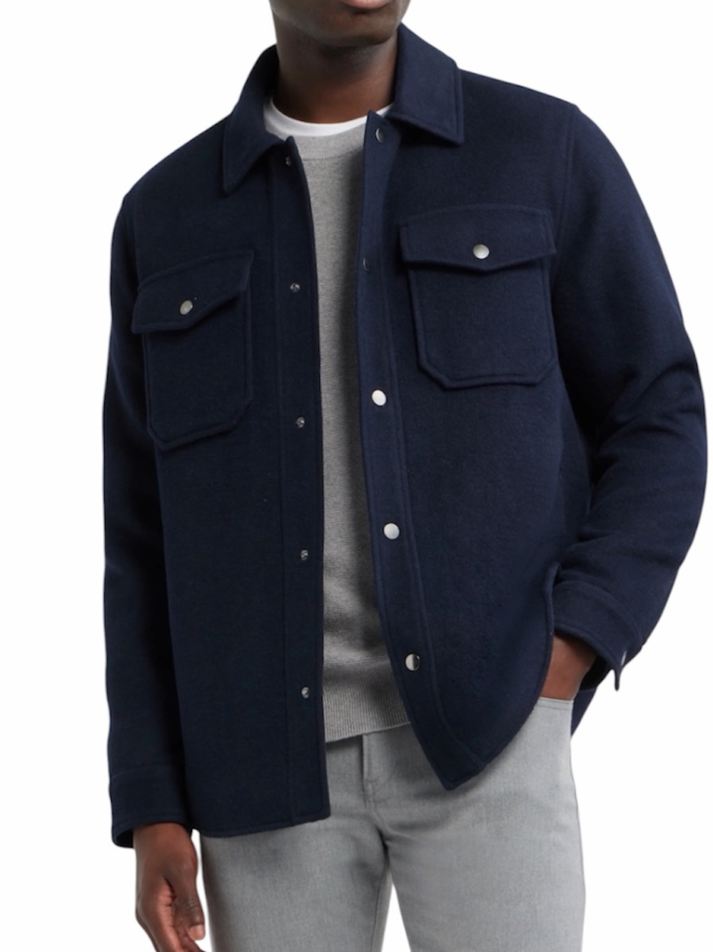 Nordstrom Wool Blend Shirt Jacket Shacket Navy Quiet Luxury Minimalist Size XL